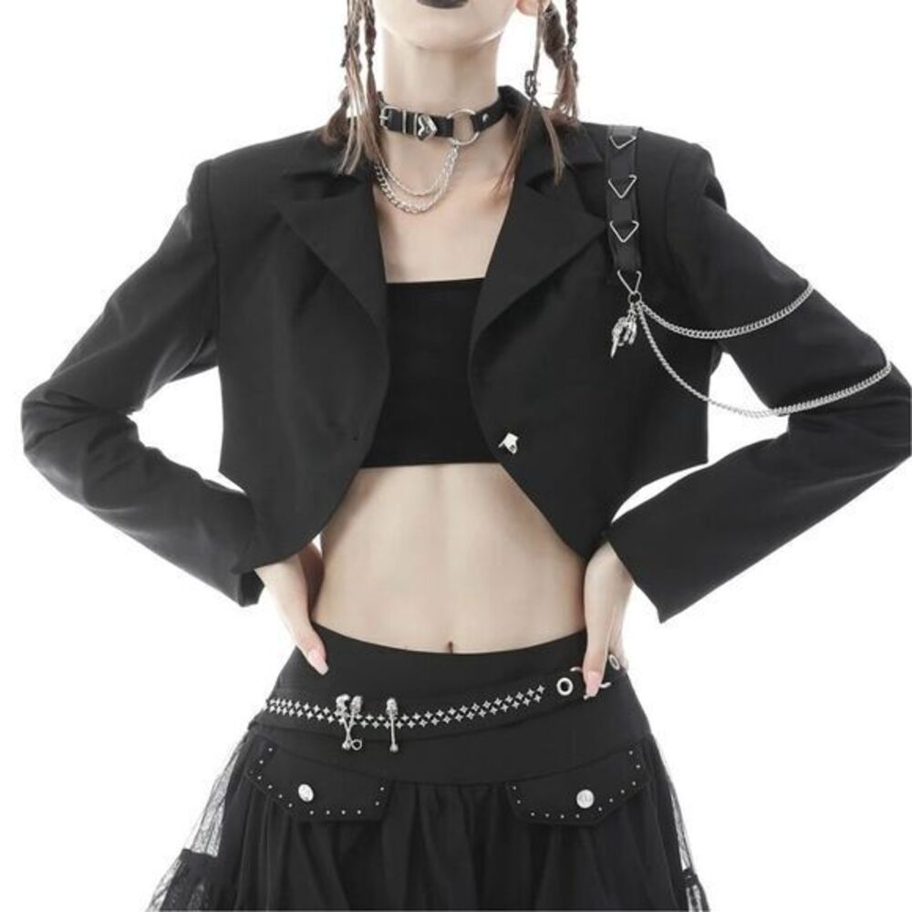 NWT Dark In Love Devil Magic Crop Jacket Black Gothic Punk Skull Chain M‎